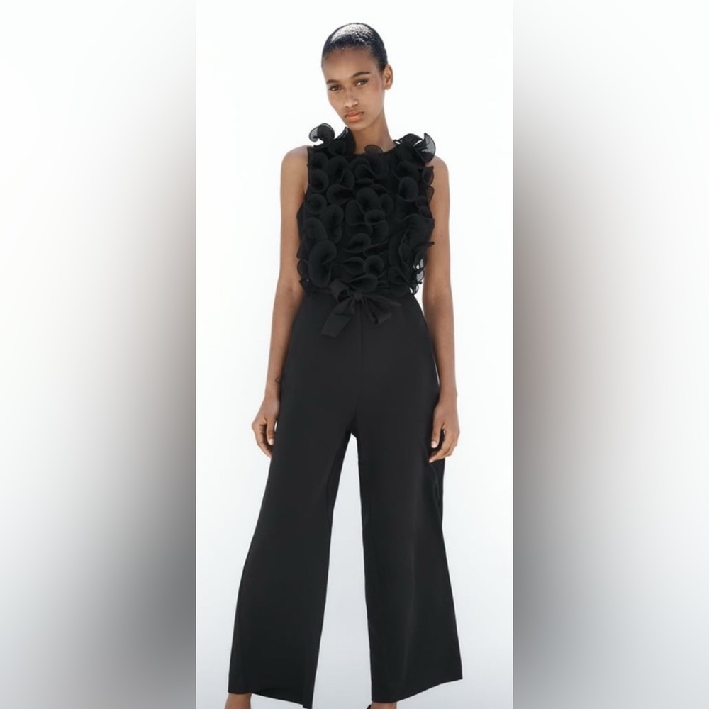Zara  Black ruffle Jumpsuit